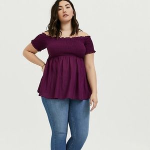 Torrid SMOCKED OFF SHOULDER PEPLUM TOP